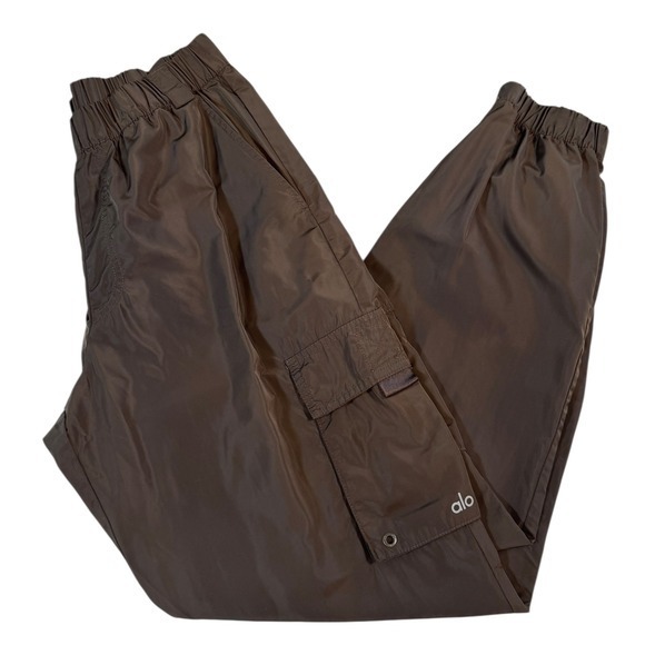 ALO Yoga Pants - Alo Yoga Women's MEDIUM Cargo Pocket Jogger Pants Brown Elastic Waist Polyester